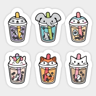 Cute Kawaii Bubble Tea Boba Animals - Cat, Unicorn, Fox, Sloth, Penguin and Elephant Sticker